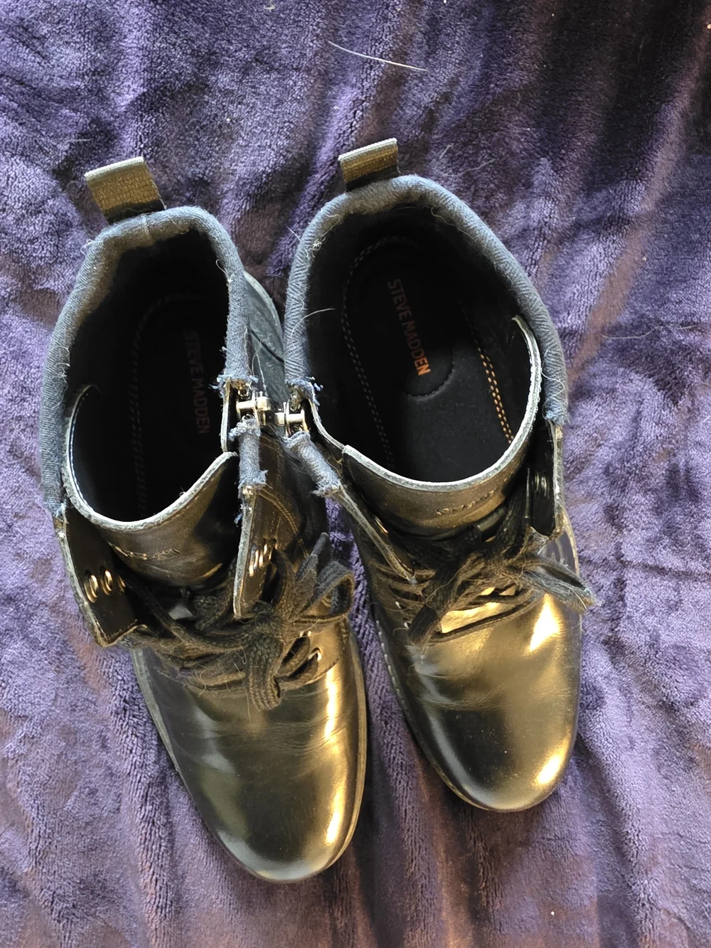 Steve Madden Men’s Black Leather Lace-Up Side-Zip Combat Boots Size 11
